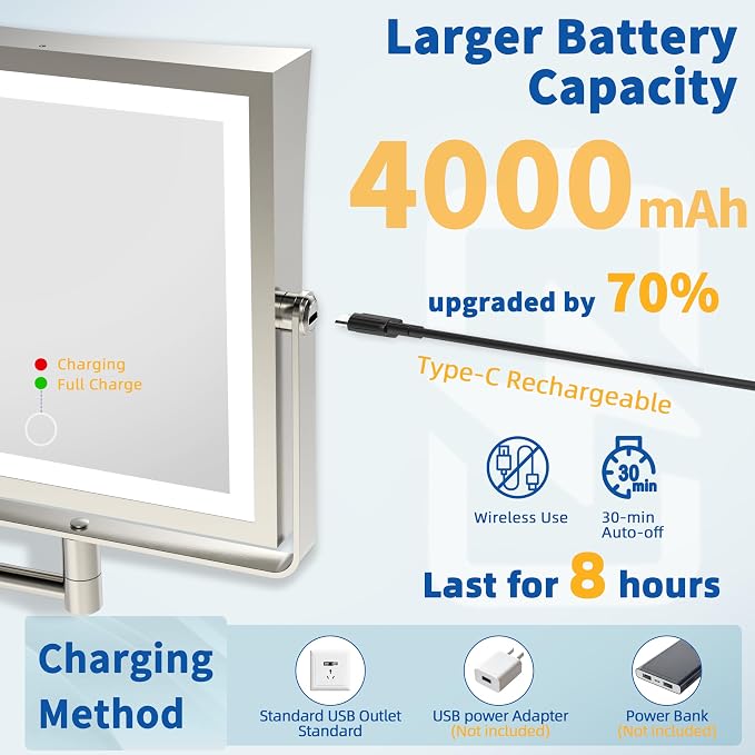 Ruacq Rechargeable Wall Mounted Makeup Mirror - Image 3