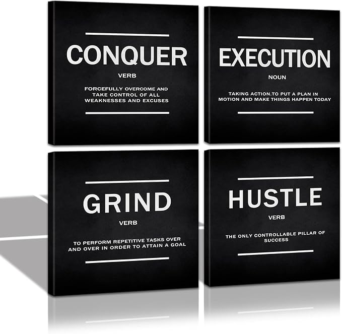 KAWAHONE Grind Hustle Execution Quotes Framed Wall Art, Success Canvas Print by KAWAHONE