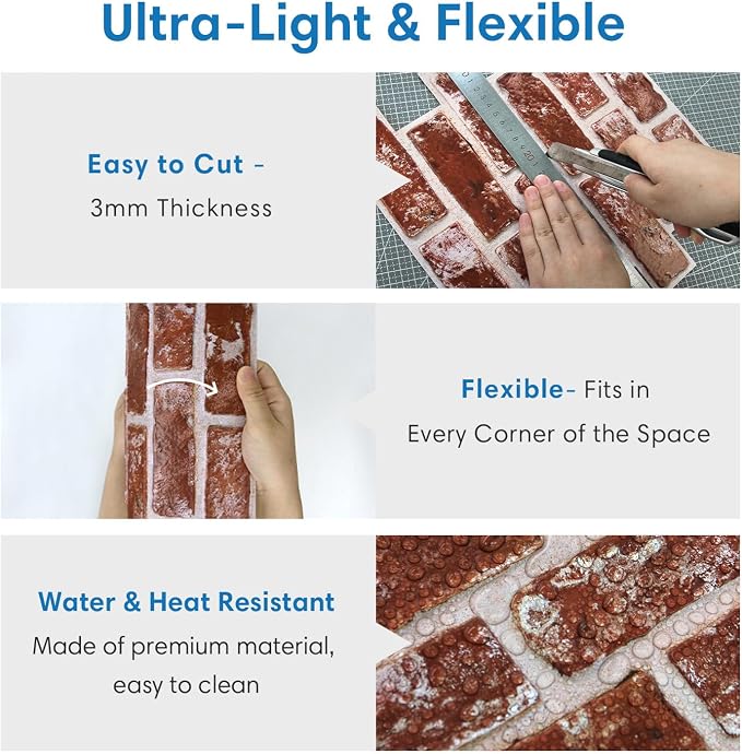 COMSTICKC 3D Faux Brick Wall Panels Peel and Stick, Small Size Thin PVC Fake - Image 4