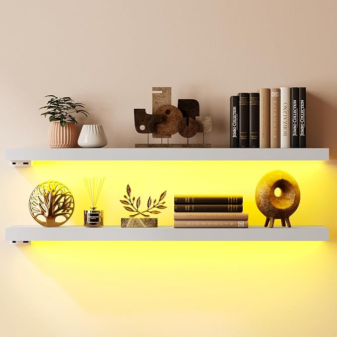 BAMEOS Floating Shelves with LED Lights, Hanging Wall Shelves by BAMEOS