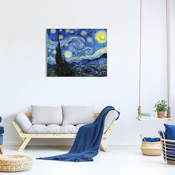 1 KINGO Van Gogh Canvas Wall Art: Starry Night Landscape Painting Picture - Image 3