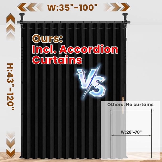 100% Blackout Room Divider Curtains Sets Black 1 Panel W100 x L84in No Drill - Image 2