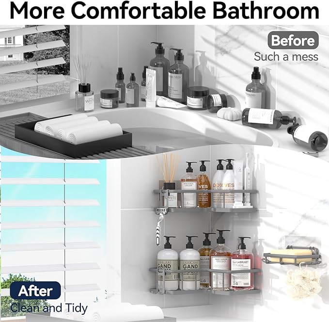 YASONIC Shower Caddy Corner, No Drilling Shower Organizer Corner - Image 7