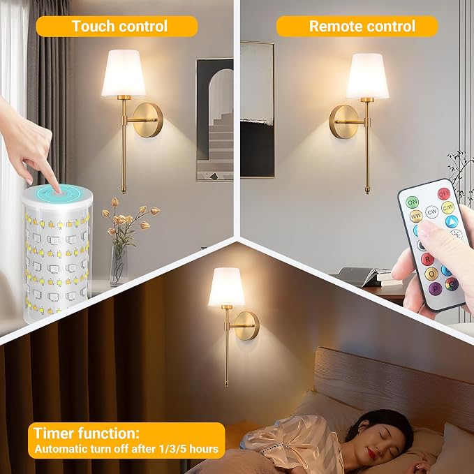 Vimhou Peel and Stick Wall Sconces, Stick On Wall Sconce Set of 2, Battery - Image 8
