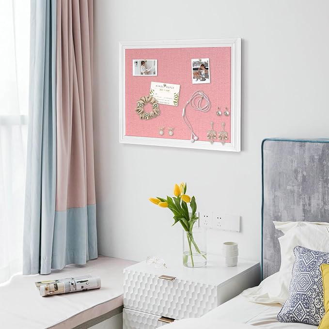 Large Pink Cork Board with Linen, Picture Display Vision Board Corkboards - Image 8