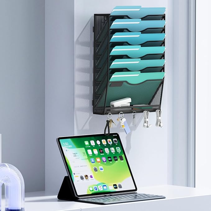 Gawerk 7-Tier Wall File Organizer Hanging Wall File Holder Wall Mount Paper - Image 4