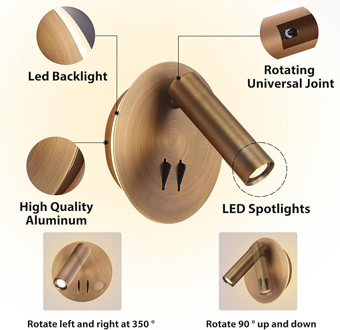 Wall Mount Reading Light for Bed, Backlight Night Wall Lamp, Hardwired Sconce - Image 2
