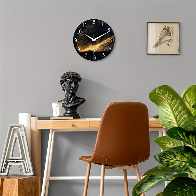 Black Wall Clock for Living Room 14 Inch Glass Analog Wall Clock Battery - Image 4