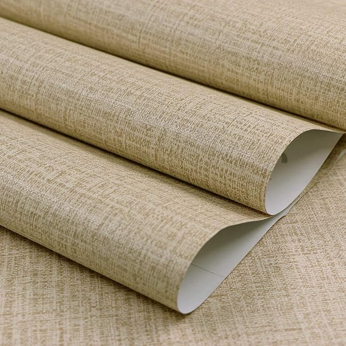 TANONE Khaki Contact Paper Peel and Stick, Grasscloth Beige Wallpaper Self - Image 2