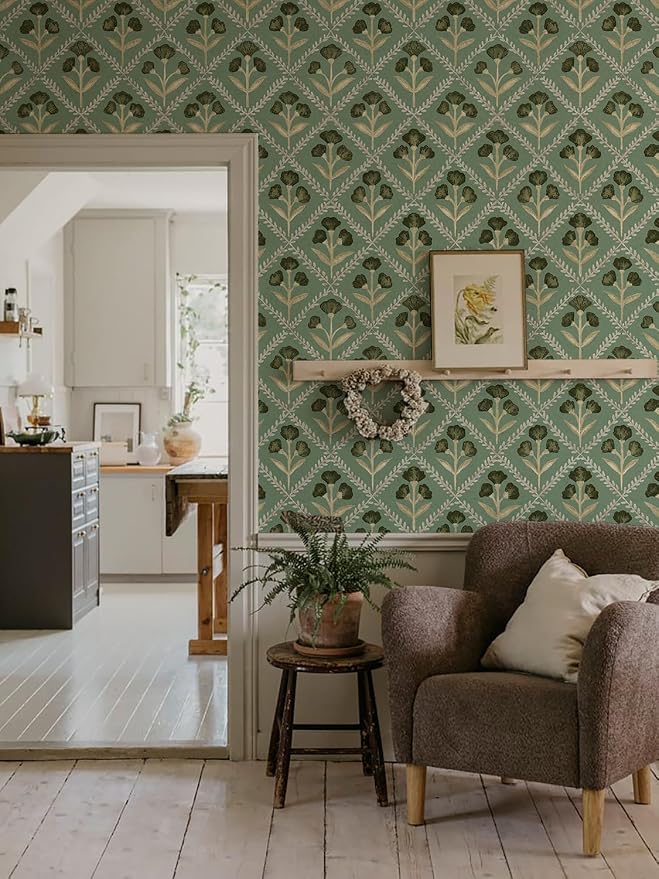 Orainege Peel and Stick Wallpaper Vintage Floral Wall Paper Boho Contact Paper - Image 7