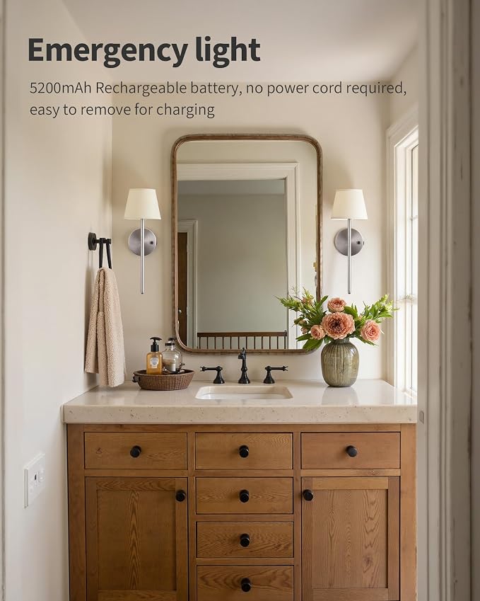 Wall Sconces Battery Operated Set of Two, Small Rechargeable Wall Lights - Image 3