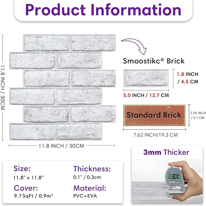 3D Faux Brick Wall Panels Peel and Stick, Small Brick-Look Textured Wall Sticker - Image 3