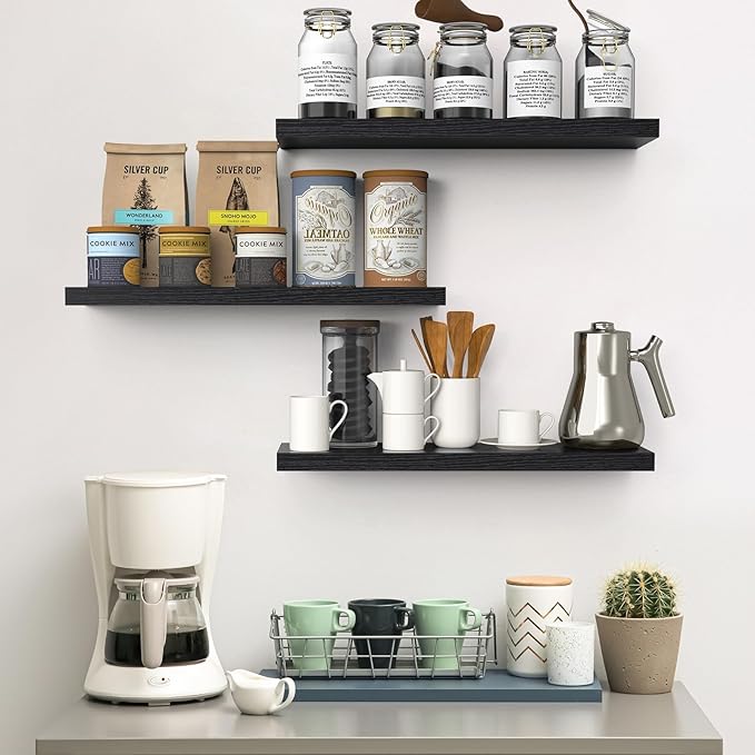 BAYKA Floating Shelves for Wall, 22.5 Inches Wall Mounted Rustic Wood Shelves - Image 2