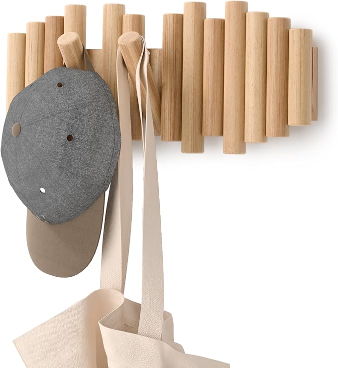 Umbra Picket Coat Rack Wall Mount – 5 Flip-Down Wood Coat Hooks, Modern & by Umbra