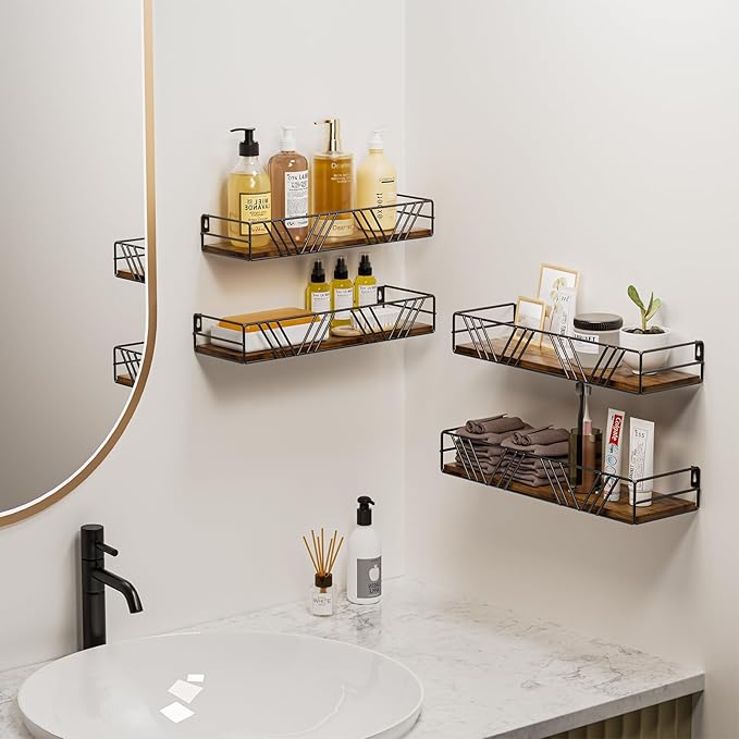 Floating Shelves for Wall, 4 Sets Rustic Wall Mounted Shelves - Image 4
