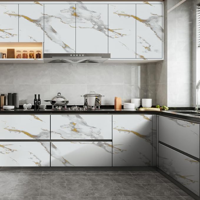 Abyssaly Marble Contact Paper for Countertops Gold Grey White Marble Peel and - Image 2