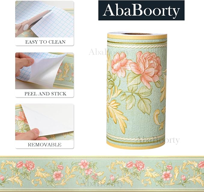 AbaBoorty Green Floral Wallpaper Border Decor 196"X4.1" Peel and Stick Wall - Image 7