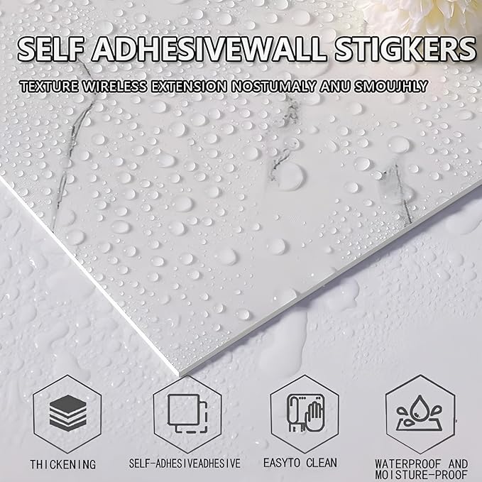 10pcs Peel and Stick Tile Shower Waterproof Marble Tiles Wall Panels, - Image 4