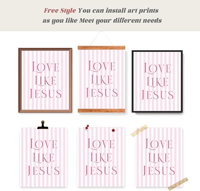 LARTSFRO Coquette Pink Bow Jesus Wall Art Decor Posters, Light Pink Bow - Image 4