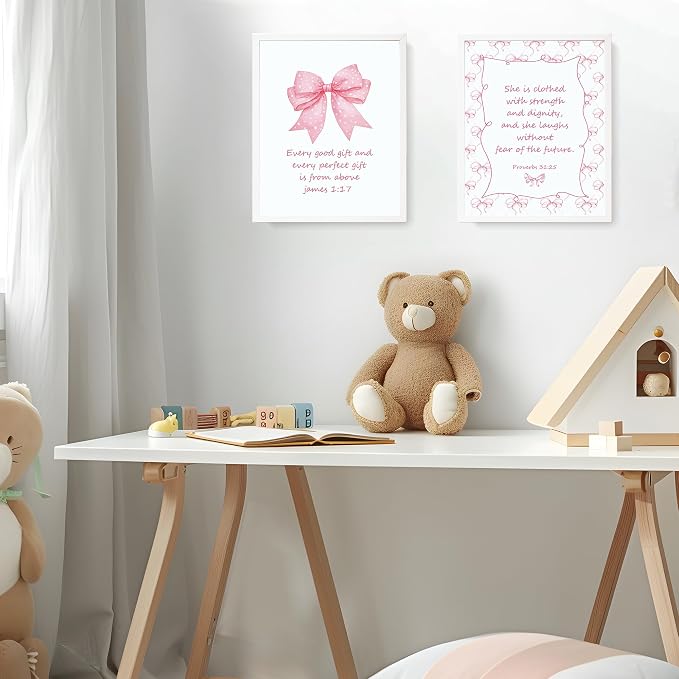 LARTSFRO Coquette Pink Bow Jesus Wall Art Decor Posters, Light Pink Bow - Image 7