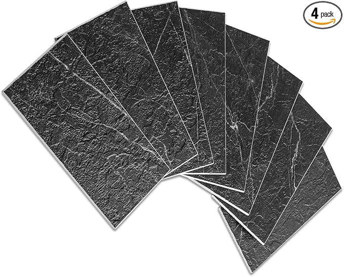 AULIGET Faux Stone Backsplash Peel and Stick PVC Tile, 3 Inch x 6 Inch Black by AULIGET