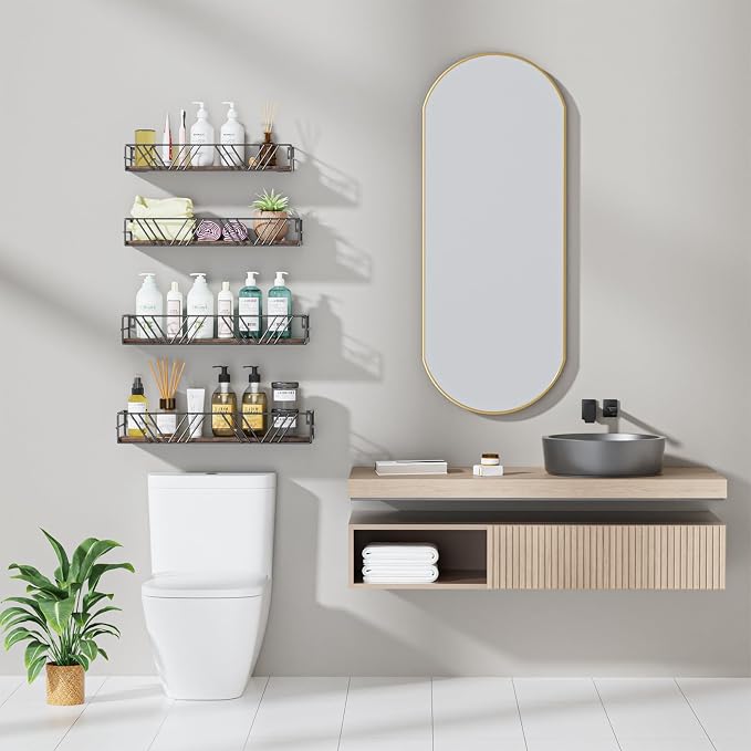 Amaoot Floating Shelves for Wall Set of 4, Different Sizes Mounted Wood - Image 5