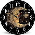 Mxocom Crescent Moon Wall Clock Boho Chic Golden Sun Ethnic Retro Night Black by Mxocom