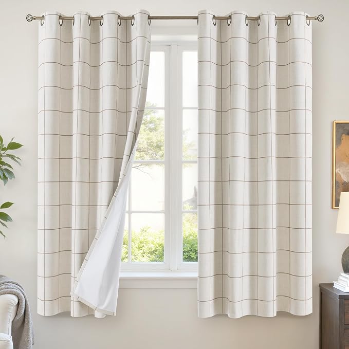 Lajode Brown Plaid Linen Blackout Curtains by Lajode
