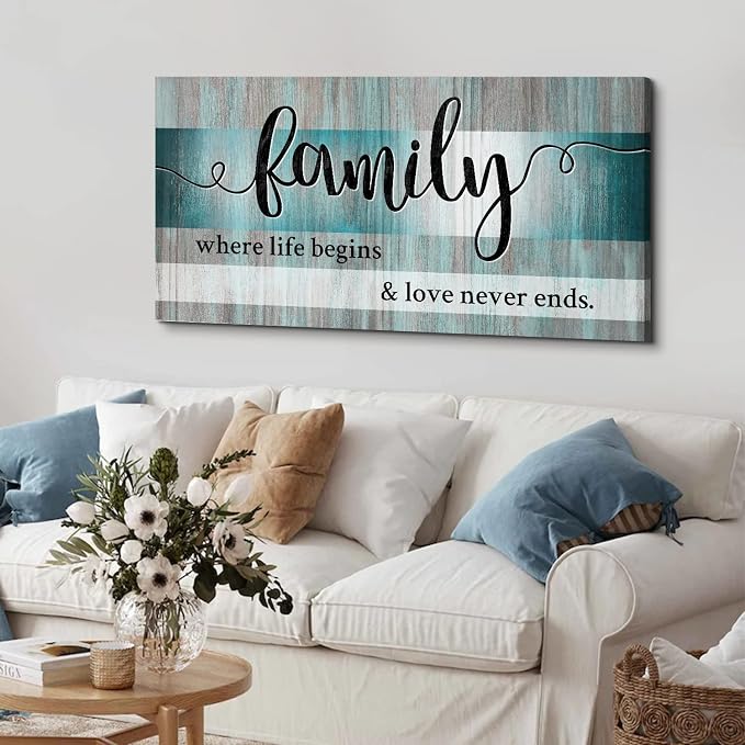 Teal Wall Art Family Sign Wall Decor Inspirational Quotes Canvas Prints - Image 4