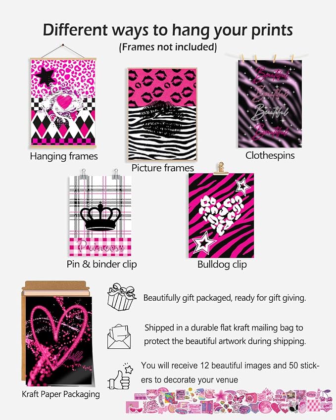 KBKBART Mcbling Y2k Room Decor Aesthetic, Early 2000s Room Decor, Hot Pink Wall - Image 4