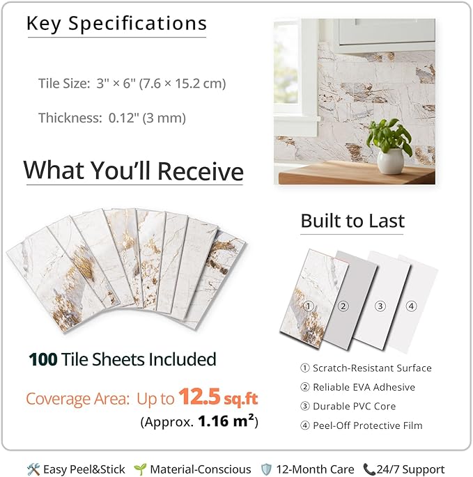 StyloVue 100 Pieces Peel and Stick Backsplash - Image 4
