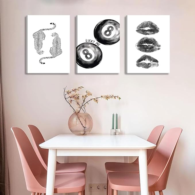 BOKPEN Trendy Black and White Leopard Canvas Wall Art, Funky Y2k Lucky 8 Ball - Image 3