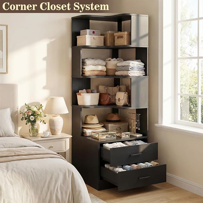 Armocity Corner Bookshelf with Drawers, 7 Tier Corner Book Shelf Display - Image 7