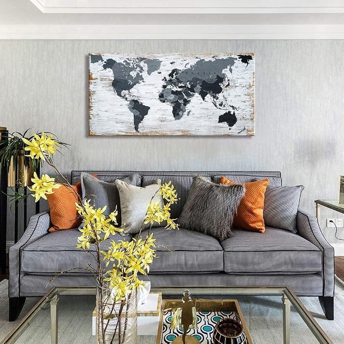 World Map Canvas Wall Art Decor Black Wall Decor Office World Map Wall Art - Image 4