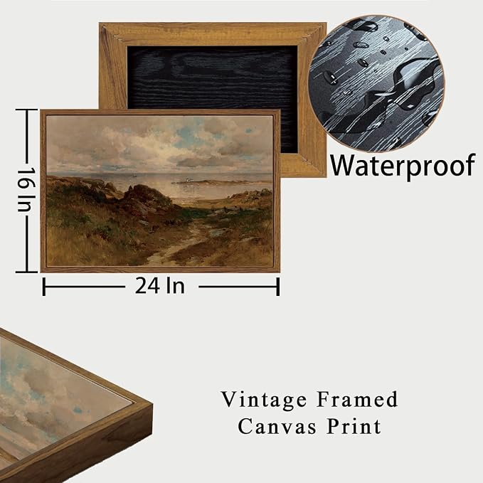 OIQArtOIQ Framed Vintage Landscape Wall Art Coast Natural Scenery Oil Painting - Image 5