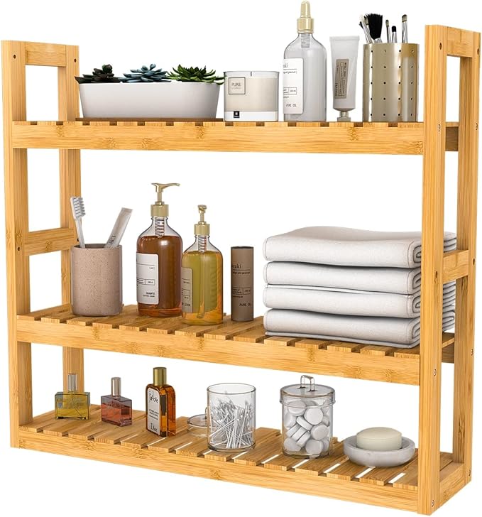 Domax Bamboo Bathroom Shelf 3-Tier Wall Mount Storage Rack Multifunctional by Domax
