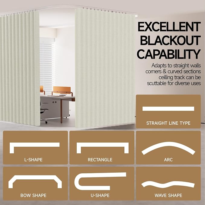 Room Divider Ceiling Curtains W/Flexible Track Sets, inch Extra Long Blackout - Image 4