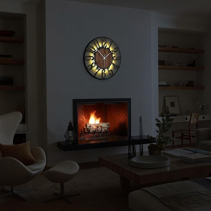 20'' Silent Wall Clock with Night Light, Glow in The Dark Decorative Wall Clock - Image 7