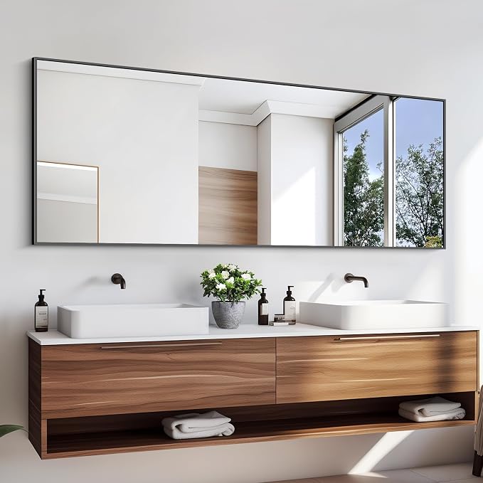 KOCUUY Black Bathroom Mirrors, Oversized Wall Mirror Black Metal Framed Decor - Image 2