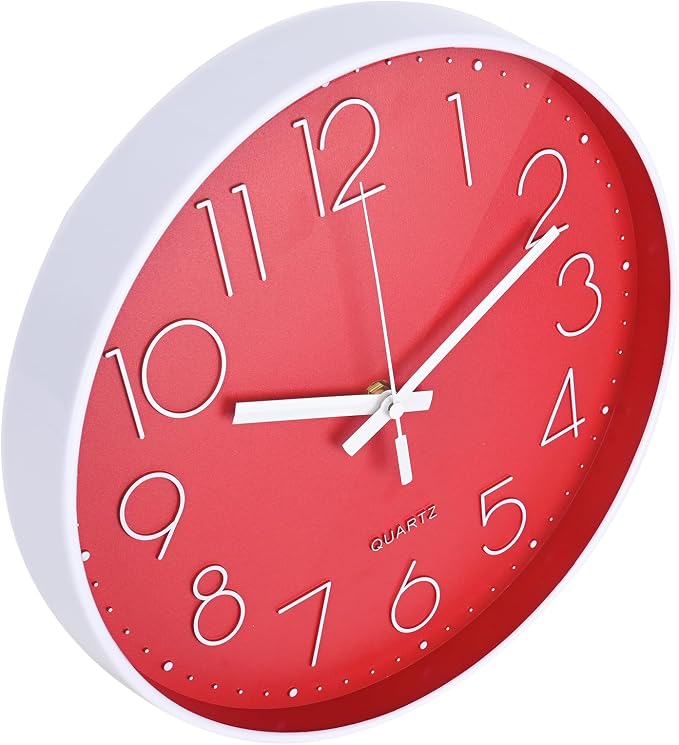 Red Wall Clock 12 Inch Silent Non-Ticking Modern Quartz Wall Clocks Battery - Image 4