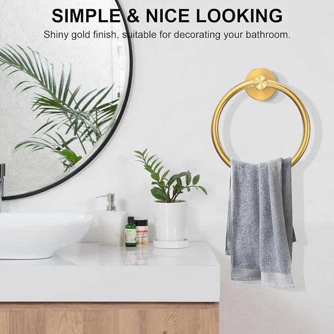 SetSail Towel Holder for Bathroom Wall Screw-in Gold Towel Ring Stainless Steel - Image 6