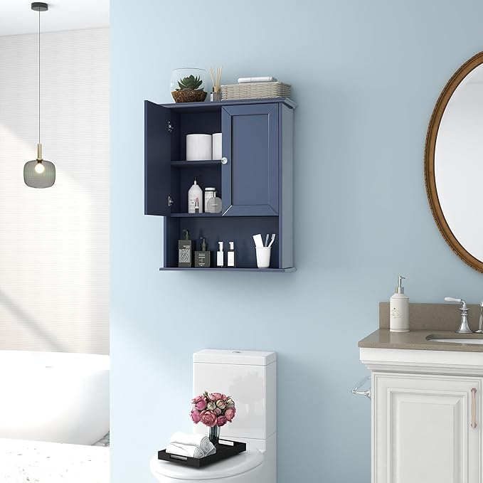 VANIRROR Bathroom Wall Cabinet Navy Blue Over Toilet Storage Cabinets 24x30 in - Image 2