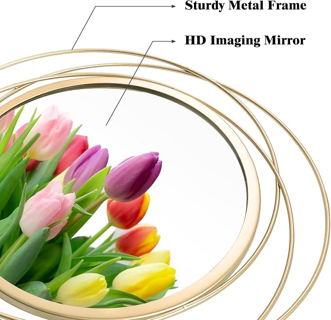 3 Set 9.5 Inch Gold Circle Mirrors Wall Decor Iron Frame Wire Mirror Metal - Image 6