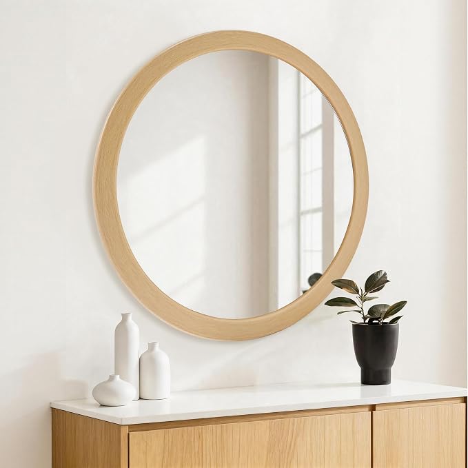 CULER Round Mirrors 36 Inch, Natural Vanity Wall Rustic Natural Mirror - Image 4