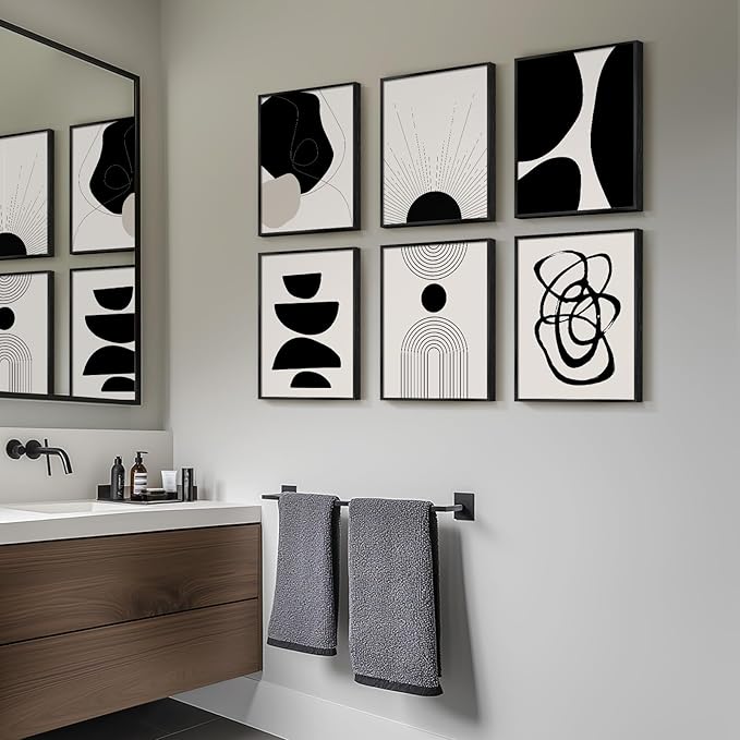 Framed Boho Black and White Abstract Wall Art, Minimalist Geometric Pictures - Image 5