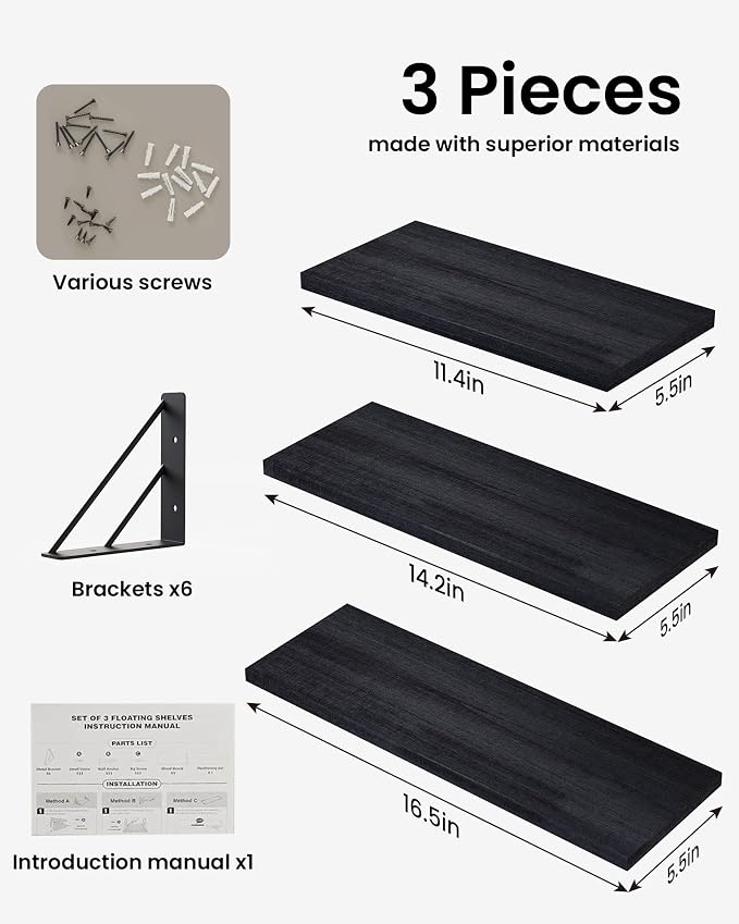 BAYKA Wall Mounted Floating Shelves, Wood Floating Wall Shelf - Image 7