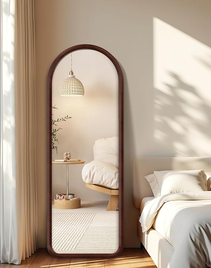 Delma Arched Full Length Mirror, Free Standing Floor Velvet Finish Frame Mirror - Image 7