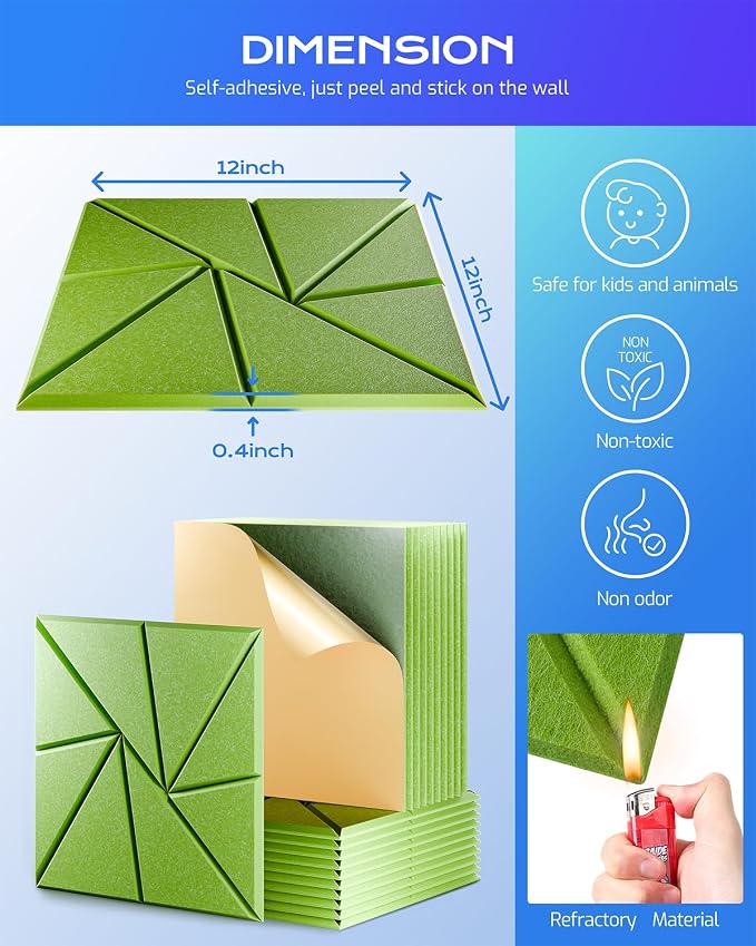 12 Pack Acoustic Panels, Sound Proof Foam Panels - Image 3