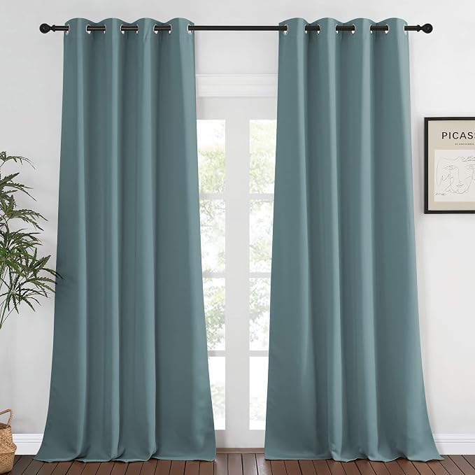 NICETOWN Blackout Greyish Blue Curtain 95 inches Long, Energy Saving Thermal by NICETOWN