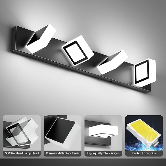 Ralbay Black Bathroom Vanity Lights 30inch Metal Acrylic LED Modern Bathroom - Image 4